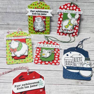 Geschenkanhänger Weihnachten niedliche Anhänger Kinder Geschenk Fest Bär Elch Maus Schneemann Eule Handmade Stampin‘Up! 