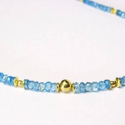 Sky Blue Topas Edelsteinkette Collier – 925 Silber vergoldet, handgefertigt, Unikat, Geschenkidee