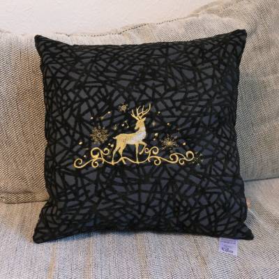Dekokissen Rentier Gold Silber 40x40 cm gefüllt Weihnachten Winter Handmade Nachhaltig