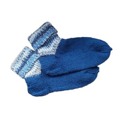 Blaue Kindersocken Größe 26 handgestrickt – Warme Unisex Wollsocken