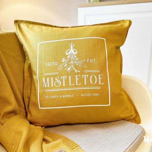 Kissenbezug | Hygge | 50x50cm | Skandi | Kissenhülle | Baumwolle | Boho | Weihnachten | Geschenk | Mistletoe | Curry