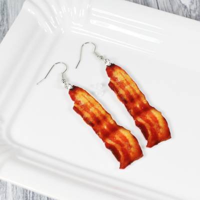 Ohrringe Bacon Speck Imbiss Fingerfood Streetfood Snack Snacks Kawaii Ohrhänger Ohrhaken Modeschmuck Imbisswagen
