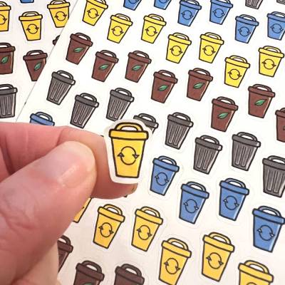 Mülltonnen Bio, Rest, Verpackung & Papier Stickerbogen für BUJO, Kalender, Planer