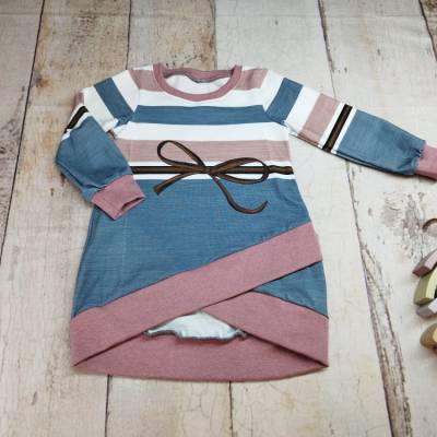 Gr. 80, Longpullover, gestreift mit Schleife, rosa/blau