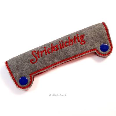Nadelgarage für 15 cm Sockenstricknadeln aus Filz – Aufbewahrungshülle "Stricksüchtig"