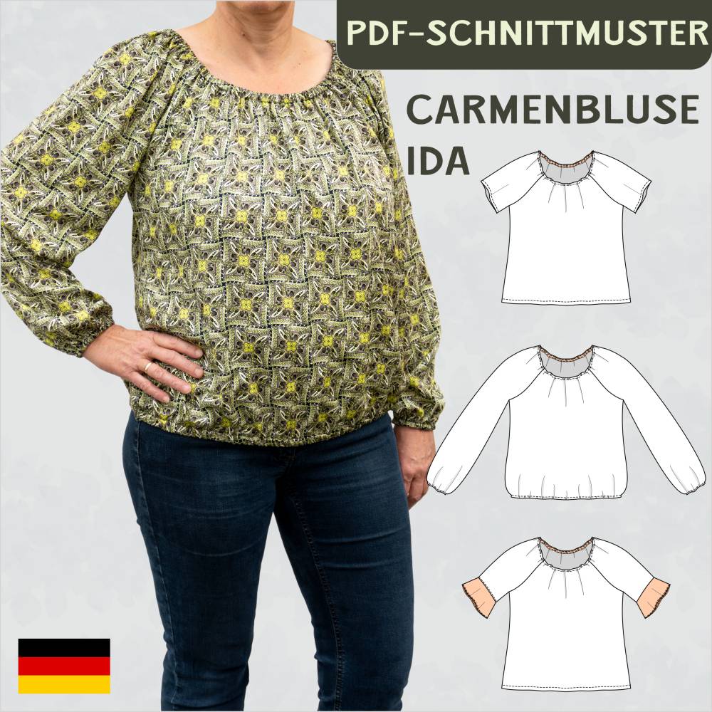 Schnittmuster 'Ida' – Sommerliche Carmenbluse mit variablen Ärmeln & Gummibandsaum (Gr. 34-50) Bild 1