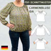 Schnittmuster 'Ida' – Sommerliche Carmenbluse mit variablen Ärmeln & Gummibandsaum (Gr. 34-50)