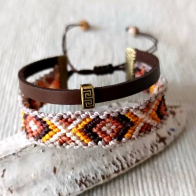 lässiges Armband 2in1 Makramee + Leder