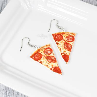Ohrringe Pizza Salami Pizzeria Imbiss Fingerfood Streetfood Snack Snacks Ohrhänger Ohrhaken Modeschmuck Imbisswagen