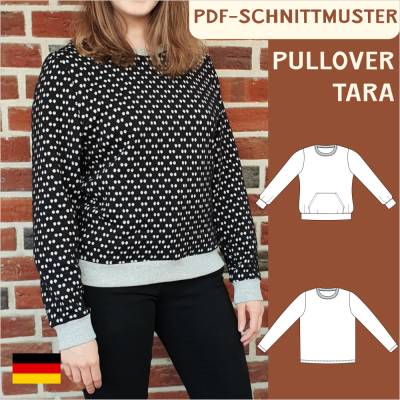 Schnittmuster 'Tara' – Vielseitiger Pullover für den Alltag (Gr. 34-50), mit Bündchen- und Kängurutaschenoption