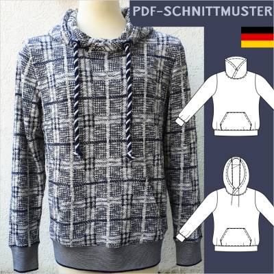 Schnittmuster 'Max' – Herrenhoodie mit Wickeloptik & Kapuze oder Kragen (Gr. 44-60), inkl. PDF-Anleitung