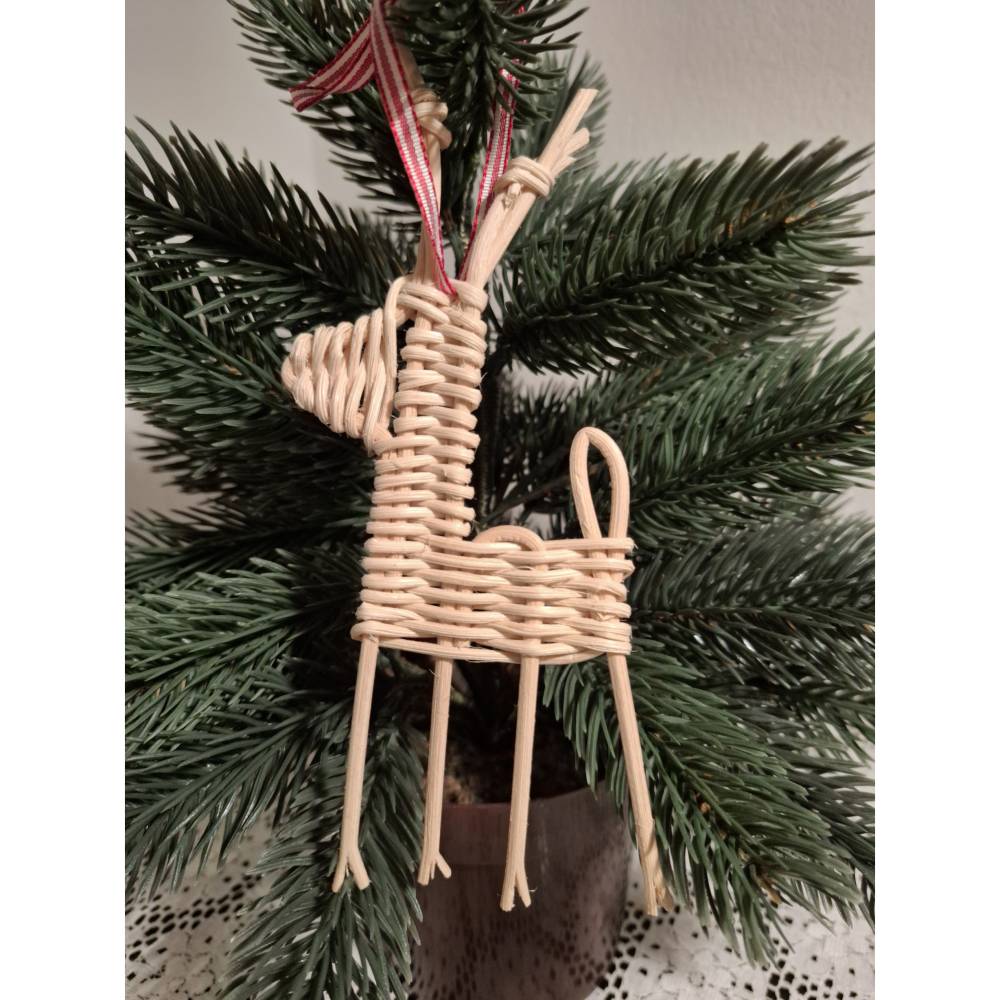 Rentier geflochten aus Peddigrohr, Weihnachtsdeko, Baumschmuck