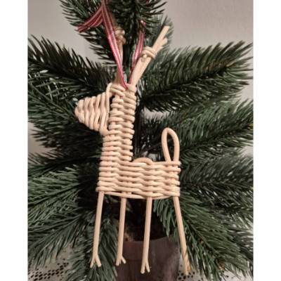 Rentier geflochten aus Peddigrohr,  Weihnachtsdeko, Baumschmuck