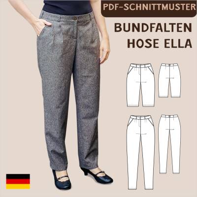 Schnittmuster 'Ella' – Elegante Bundfaltenhose mit Eingriffstaschen (Gr. 34-50), Alltag & Büro