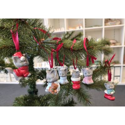 Christbaumschmuck - Süße Katzenbabys- Keramik Weihnachtsanhänger 