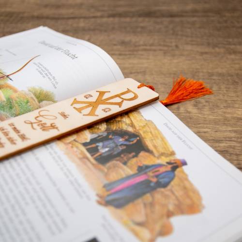 Lesezeichen mit Bibelspruch aus Holz, auch personalisiert für Buchliebhaber