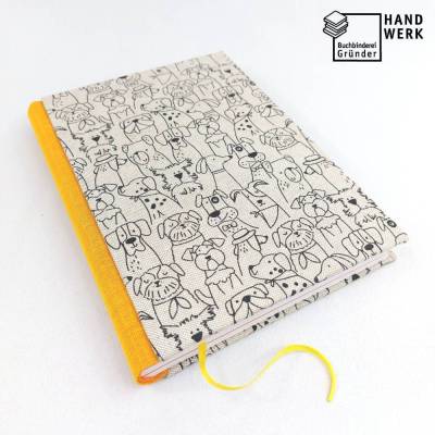Notizbuch, Hunde, 150 Blatt, DIN A5, orange gelb natur, handgefertigt