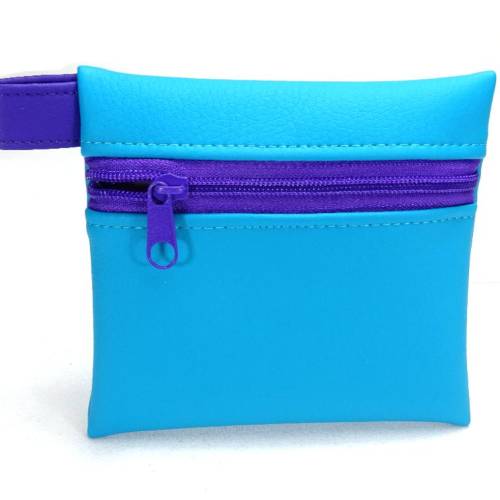 Täschchen Kunstleder türkisblau, Zipper lila-violett, Kosmetik, mini Geldbörse, Kopfhörer Kleinkram. handmade