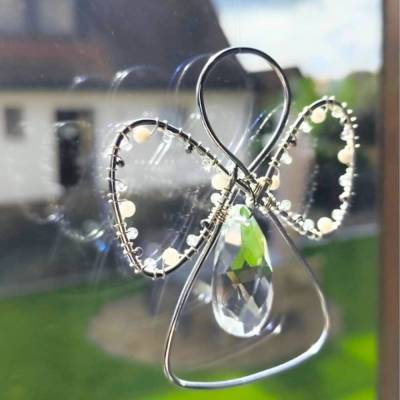 Engel der Intuition - Deko Engel mit Mondstein | Fensterschmuck mit Sonnenfänger zum Aufhängen
