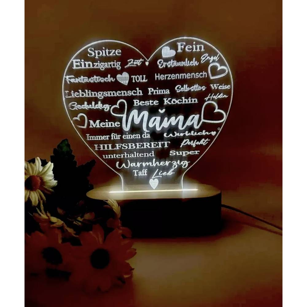 Personalisiertes Weihnachtsgeschenk, 3D Herzen LED-Lampe,, Nachtlicht mit Herzfigur, Muttertag-Geschenk