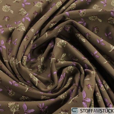 0,5 Meter Stoff Baumwolle Elastan Single Jersey khaki Blume dehnbar weich Blümchen
