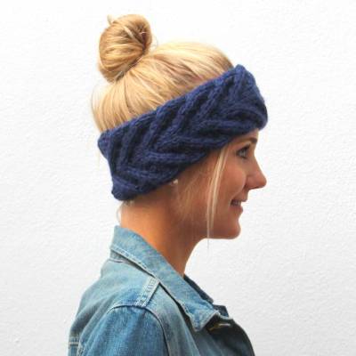 VERSANDFERTIG! zimtblüte Stirnband EFFI alpaka blau mit Zopfmuster aus Wolle mit Alpaka 