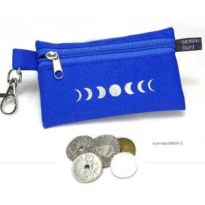 Mini Täschchen Portemonnaie royalblau Mondphasen silbern glitzernd, handmade by BuntMixxDESIGN