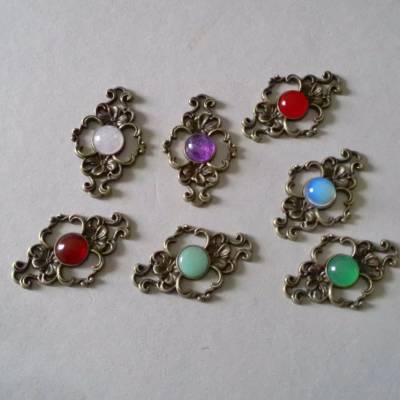 filigraner Verbinder viktorianisch, Rokoko Stil mit Edelstein Cabochon 7 Varianten zur Auswahl
