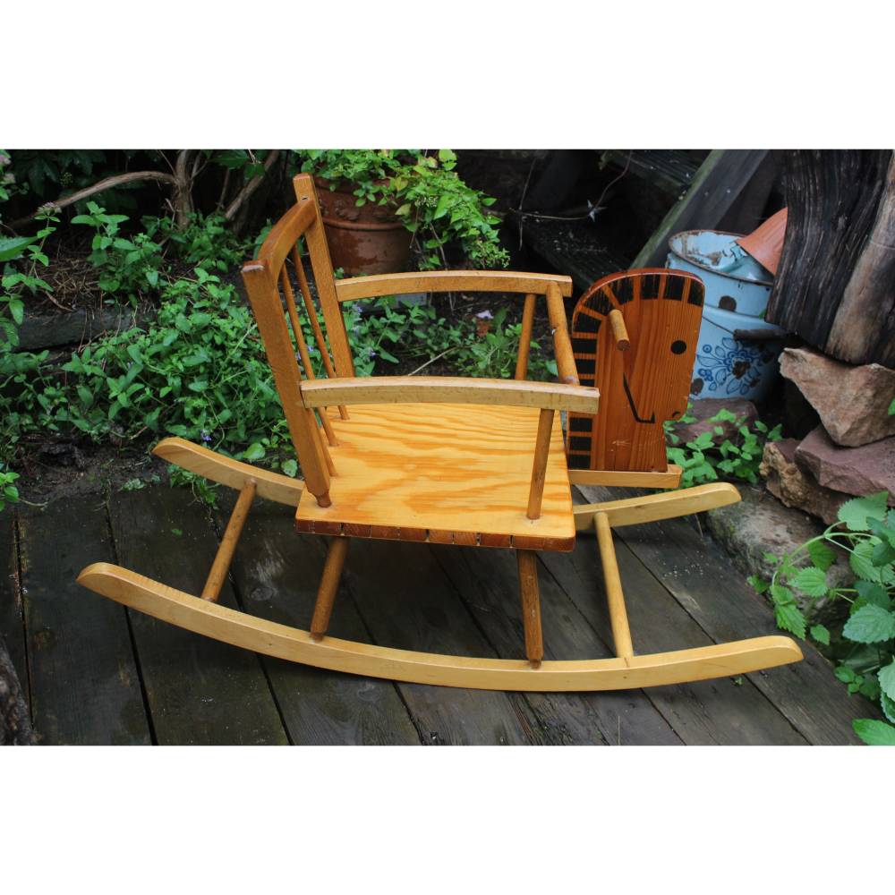 Vintage Schaukelpferd Kinder Schaukelstuhl Holz 50er 60er Jahre DDR