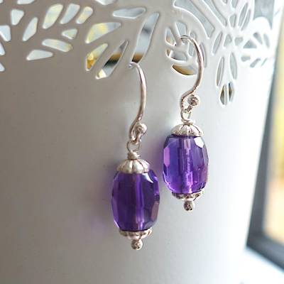Amethyst Ohrhänger in Tönnchenform mit Sterling Silber