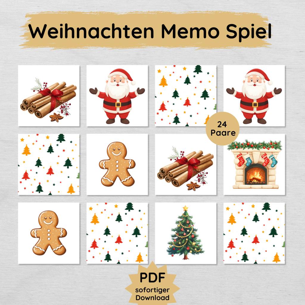 Weihnachten Memo Spiel für Kinder zum Ausdrucken, tolle Spielidee in der Weihnachtszeit Bild 1