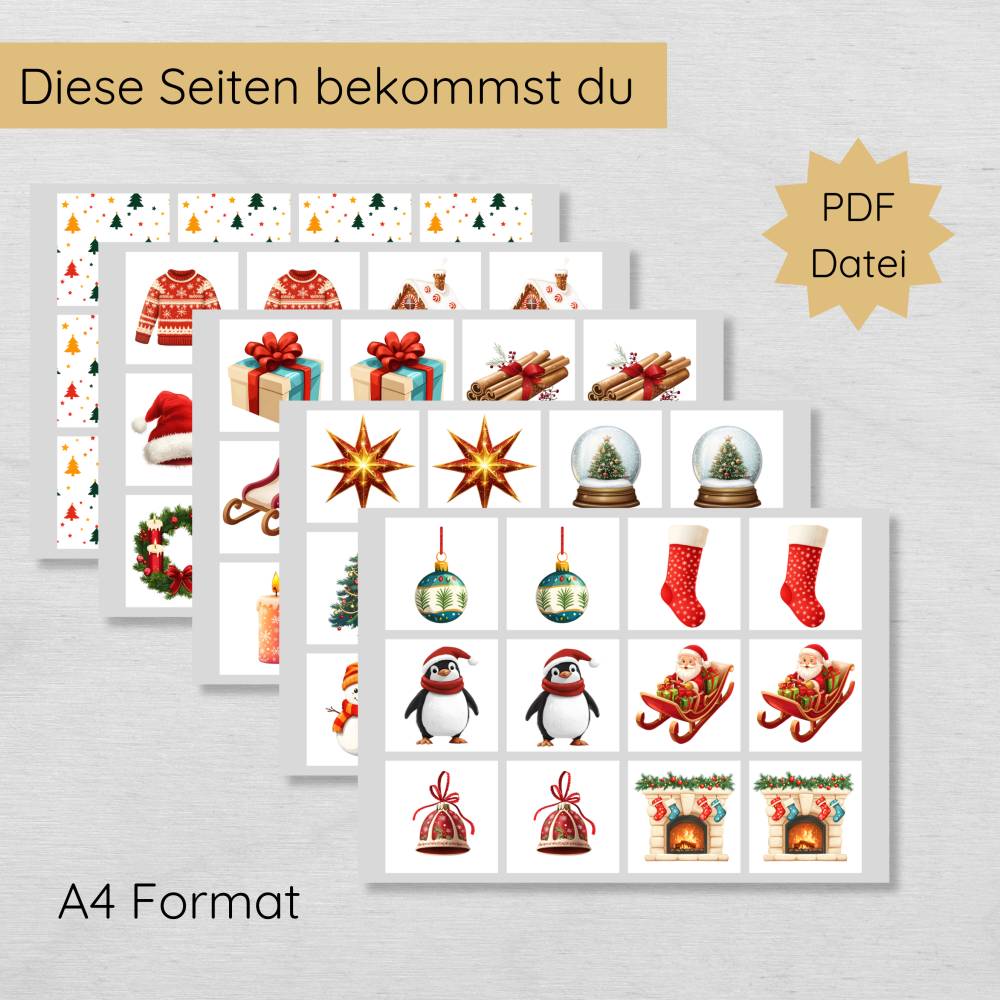 Weihnachten Memo Spiel für Kinder zum Ausdrucken, tolle Spielidee in der Weihnachtszeit Bild 2