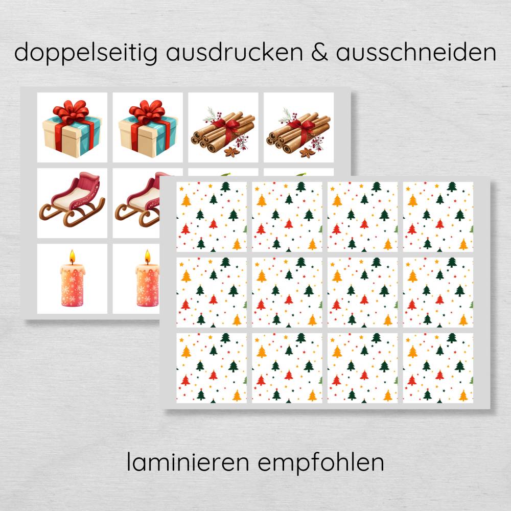 Weihnachten Memo Spiel für Kinder zum Ausdrucken, tolle Spielidee in der Weihnachtszeit Bild 5