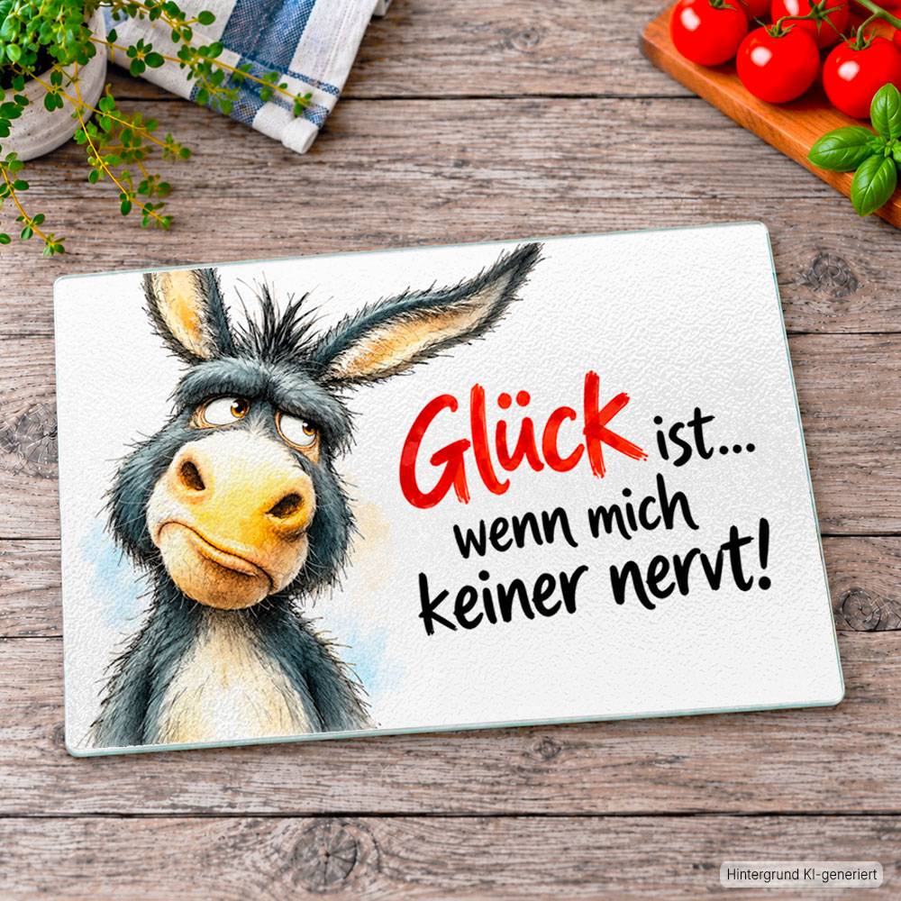 Witziges Glasschneidebrett 'Glück ist ...'