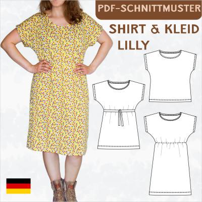 eBook Schnittmuster 'Lilly' – Lockeres Shirt & Kleid mit angeschnittenen Ärmeln Gr. 34-50) inkl