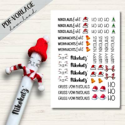 Kerzensticker PDF Datei A4 "Nikolaus Nikokatz" | Kerzentattoos Download