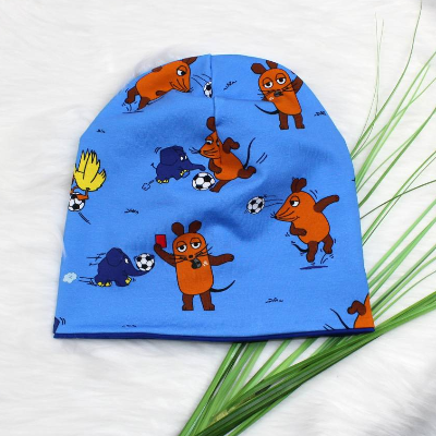 Die Senung mit der Maus | Beanie | Loop | Kindermütze | Mütze | Baby | Junge | Mädchen | Elefant | Ente | Fußball