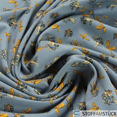 0,5 Meter Stoff Baumwolle Elastan Single Jersey jeansblau Blume dehnbar weich Blümchen