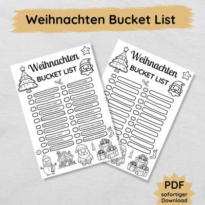 Weihnachten Bucket List für die ganze Familie zum Ausdrucken, Weihnachtsaktivitäten Checkliste