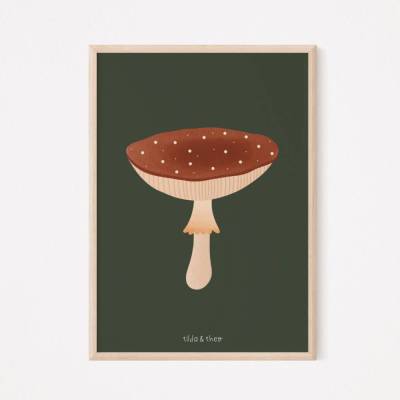 Poster Herbst Pilz Kunstdruck Fliegenpilz - Wanddeko Herbst - Kinderposter Herbst - Pilze Poster - Geschenk Herbst