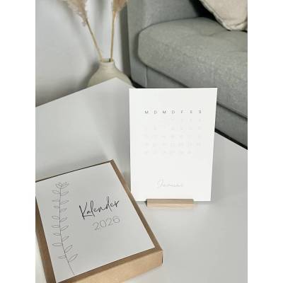 Tischkalender 2026 aus Naturpapier | Kalender mit Holzständer | Monatskarten Set | Geschenk | Weihnachten | Geburtstag