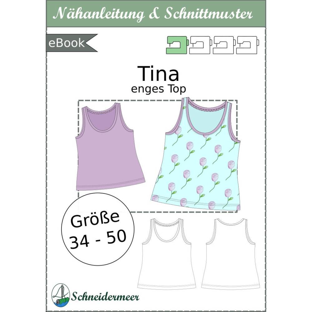 Ebook & Schnittmuster 'Tina' – Enges Jersey-Top mit Rundhalsausschnitt, inkl. PDF-Anleitung (Größe 34-50) Bild 6