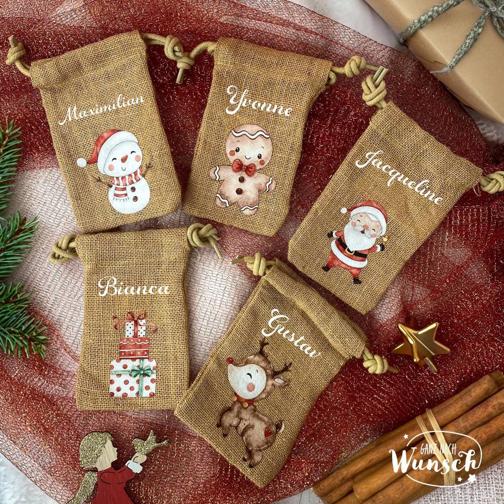 Personalisiertes Geschenksäckchen für Weihnachten, Nikolaus, Geschenkverpackung, Jutebeutel, Jutesäckchen, Geschenkverpa Bild 1