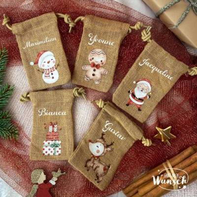Personalisiertes Geschenksäckchen für Weihnachten, Nikolaus, Geschenkverpackung, Jutebeutel, Jutesäckchen, Geschenkverpa