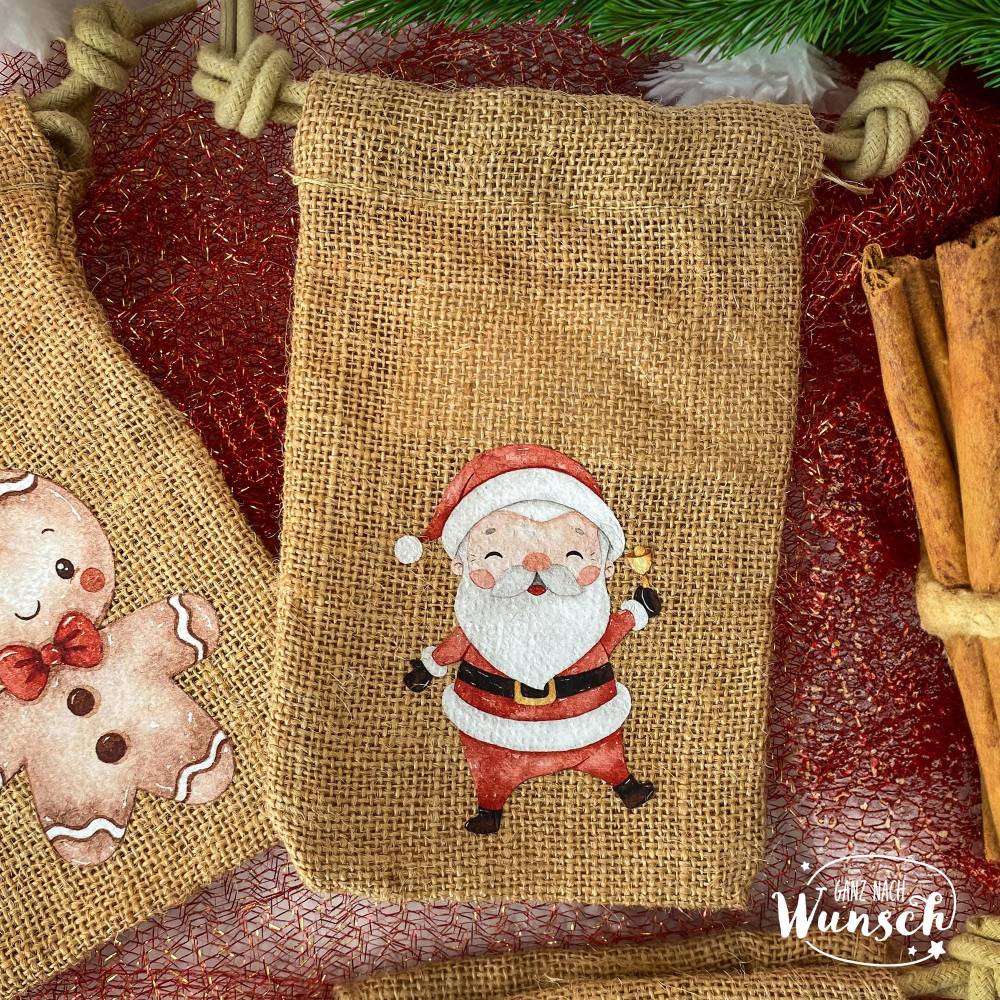 Personalisiertes Geschenksäckchen für Weihnachten, Nikolaus, Geschenkverpackung, Jutebeutel, Jutesäckchen, Geschenkverpa Bild 2
