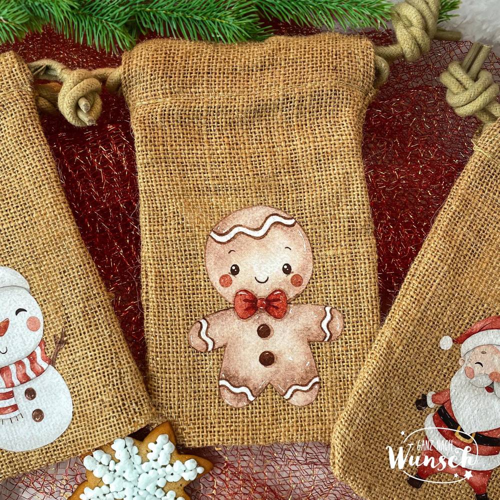 Personalisiertes Geschenksäckchen für Weihnachten, Nikolaus, Geschenkverpackung, Jutebeutel, Jutesäckchen, Geschenkverpa Bild 4