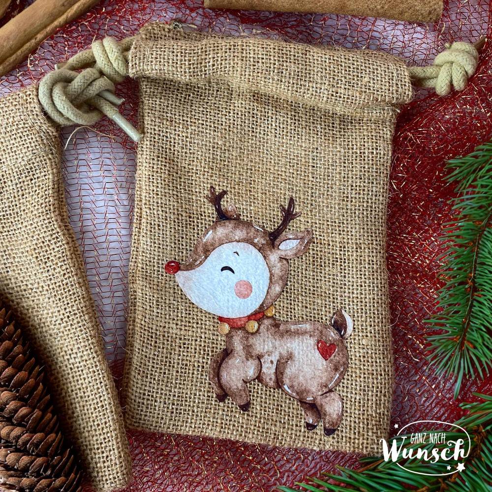 Personalisiertes Geschenksäckchen für Weihnachten, Nikolaus, Geschenkverpackung, Jutebeutel, Jutesäckchen, Geschenkverpa Bild 5