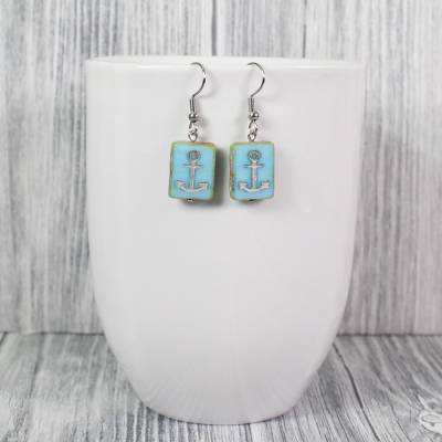 Ohrringe Ohrhänger Anker Türkis Maritim Glasperle Glas Modeschmuck Schmuck Mode Zeitlos Modern Chic Schick