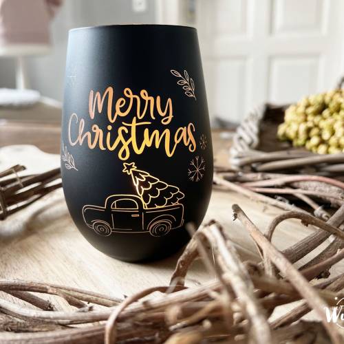 Windlicht | Gravur | Kristallglas | Merry Christmas | Vase | Weihnachten | Kerzenhalter | Advent | Tannenbaum