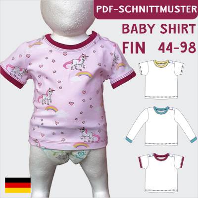 Ebook & Schnittmuster 'Fin' – Basicshirt für Babys mit Knopfleiste & Ärmellängen, inkl. PDF-Anleitung (Größe 44-98)